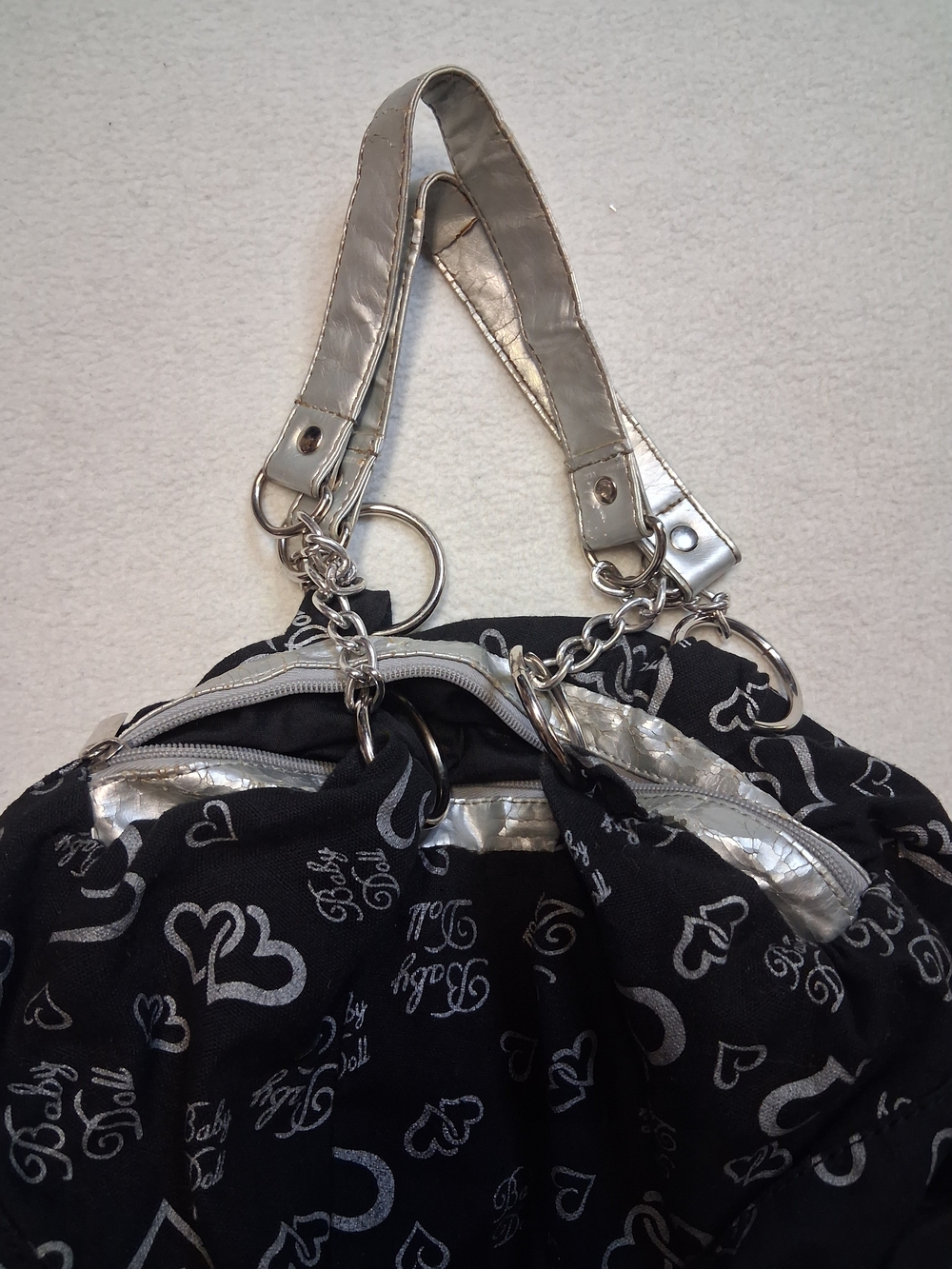 Miss Babydoll Black Shoulder Bag with Silver Accents - Picture 5 of 9